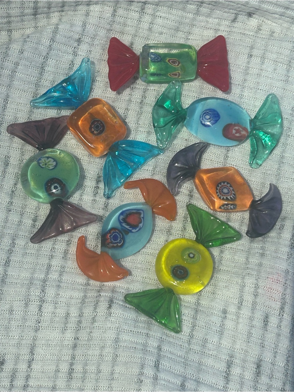 SOLD——Vintage Hand-Blown Murano-Style Glass Candies - Set of 7
